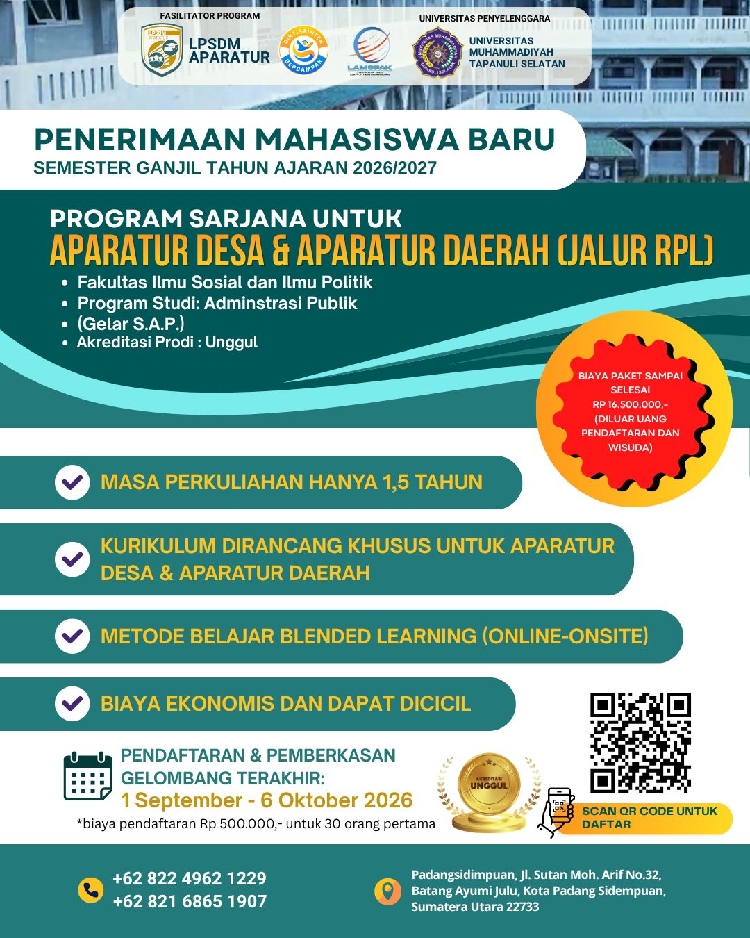 Poster penerimaan mahasiswa baru program sarjana aparatur desa dan aparatur daerah